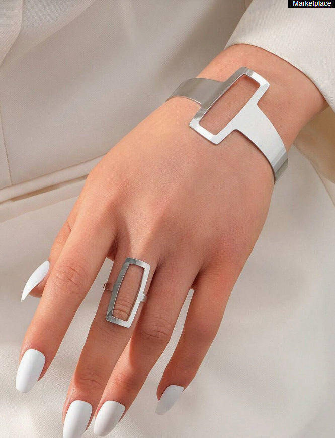 Fashion Design Geometric Bracelet Ring Set Female Niche Retro Temperament Female