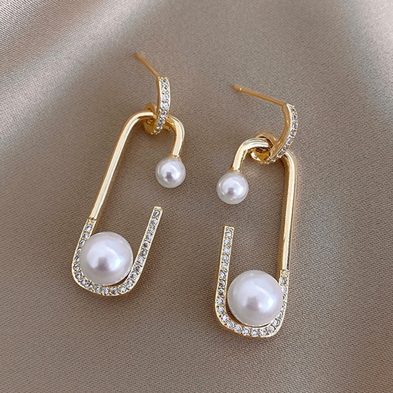 Korean Version Of Imitation Pearl Personality Wild Geometric Type Women's Earrings