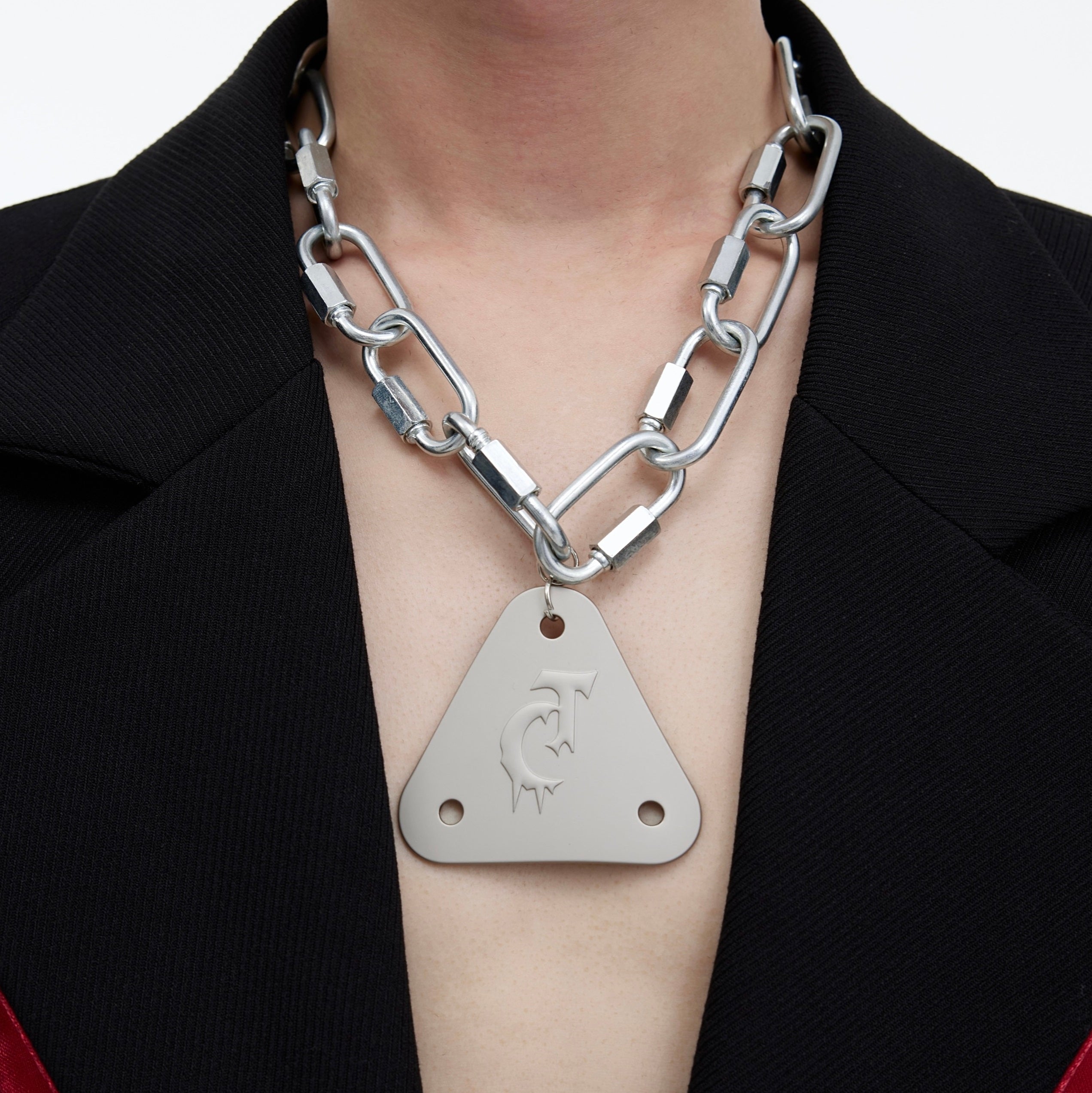 Niche Metal Triangle Pendant Necklace Frosted Heavy Industry Lock Punk Clavicle Chain Men